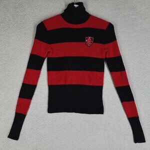 Ralph Lauren Turtleneck Sweater Women's Small Red Black Crest Wool Cashmere